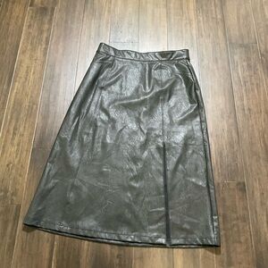 SPANX Skirt Faux Leather Black Midi A-Line Front Slit High Waist Size Large